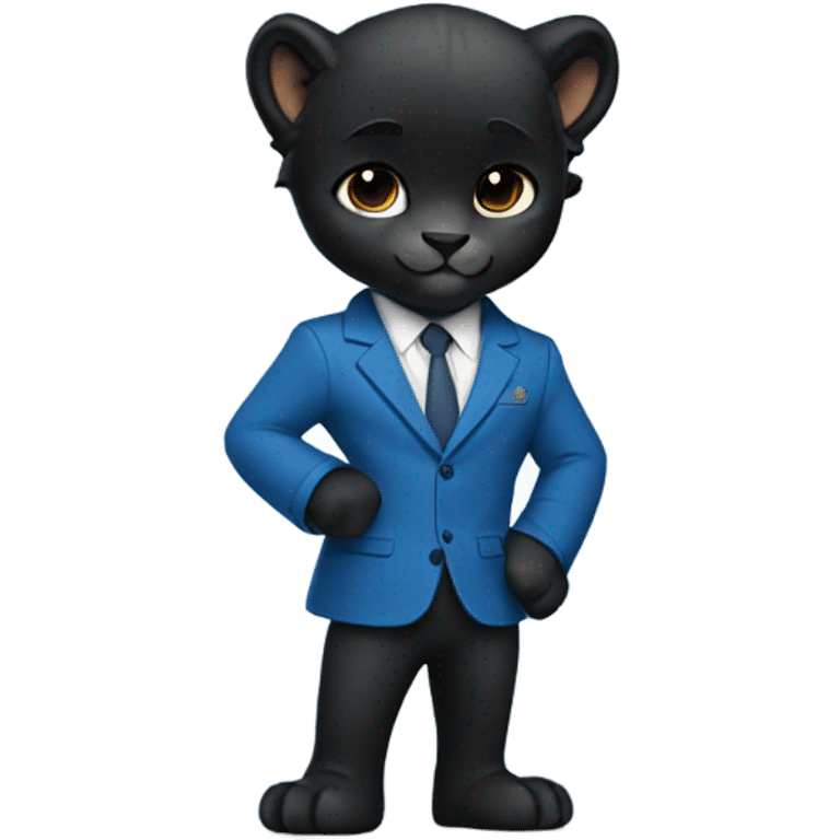 Cute black cub panther wearing a blue blazer emoji