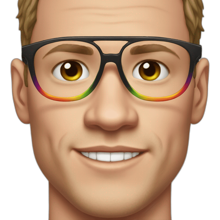 Jonathan Toews wearing glasses and rainbow clothes emoji