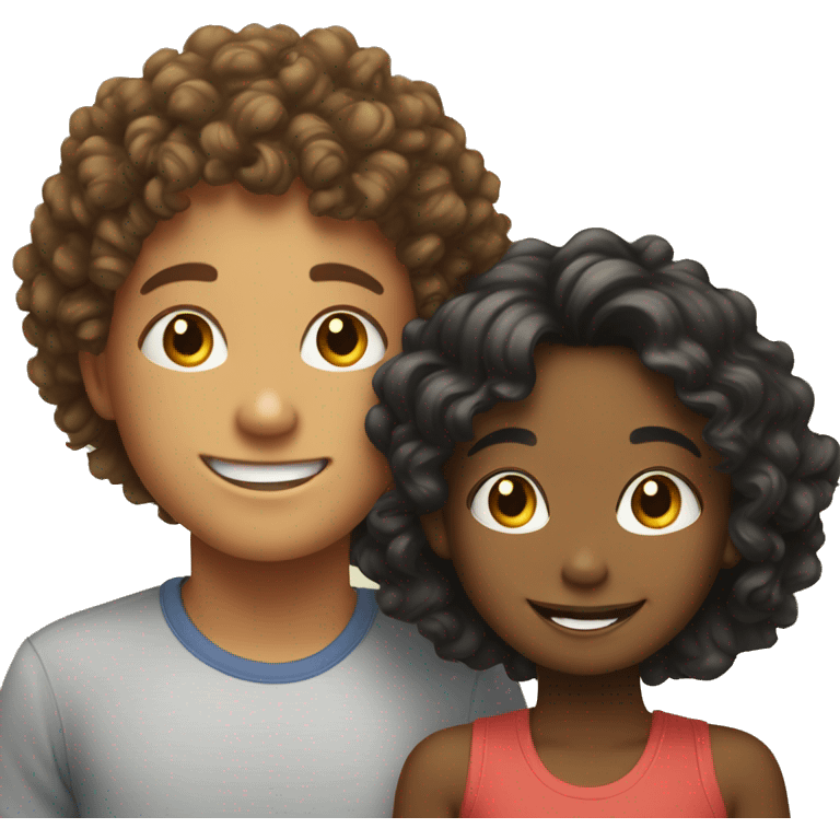 happy girl with curly hair and boy indoors emoji