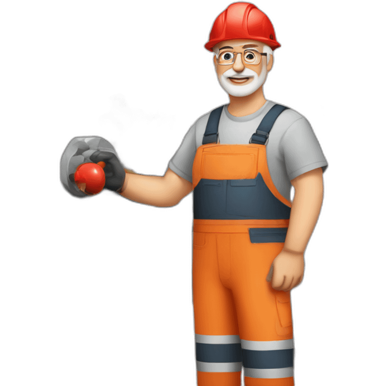 Industrial professional senior mechanical assembler working on the assembly of heavy machinery with a red outfit emoji