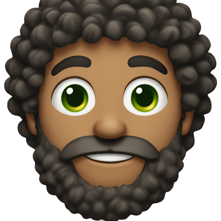 Curly haired man with green eyes and a big bush black beard emoji