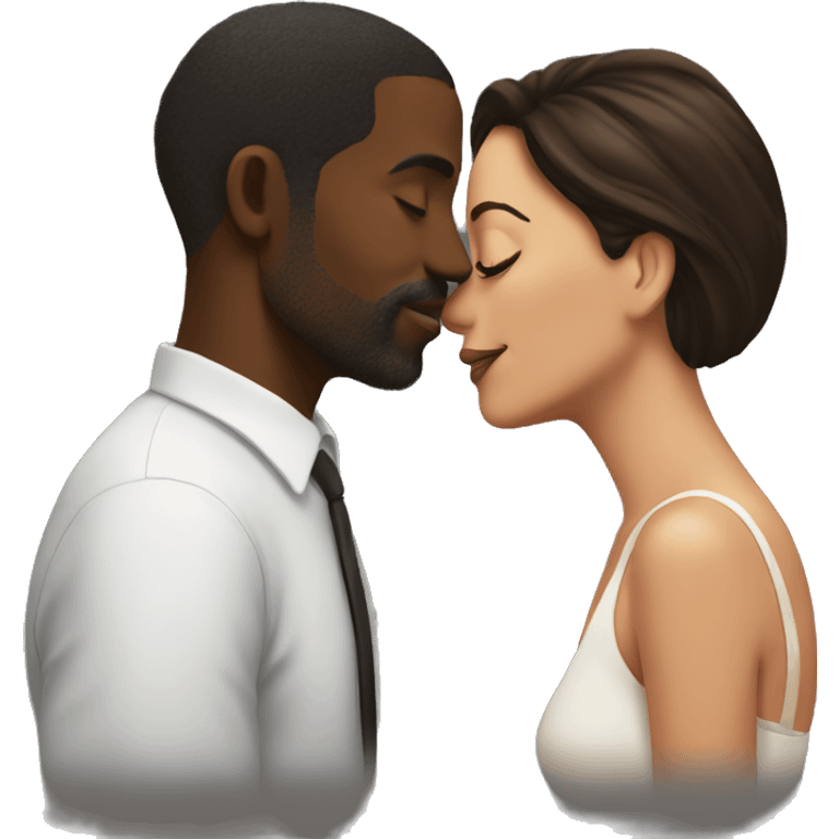 Black man kissing brunette woman emoji