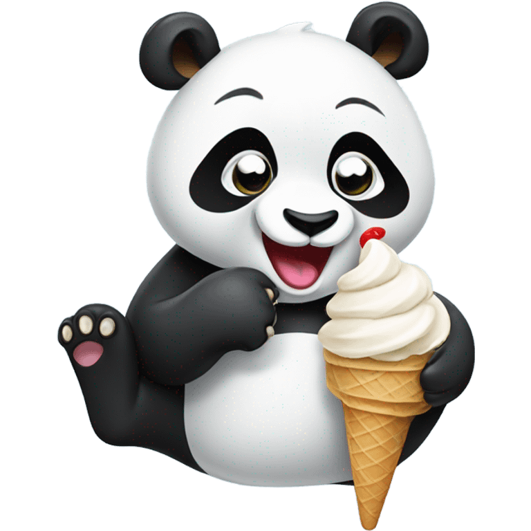 Panda eating ice cream on the beach emoji