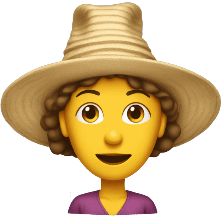 A woman with huge hat emoji