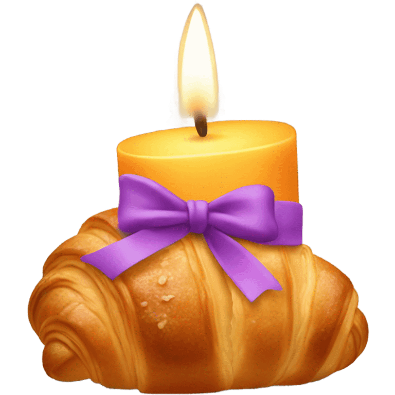 Croissant with candle on it and a bow on the candle emoji