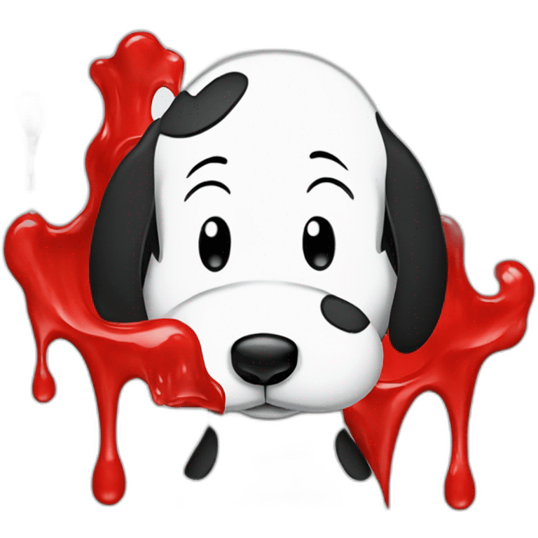 Snoopy with red juice on face dripping from mouth, angry emoji