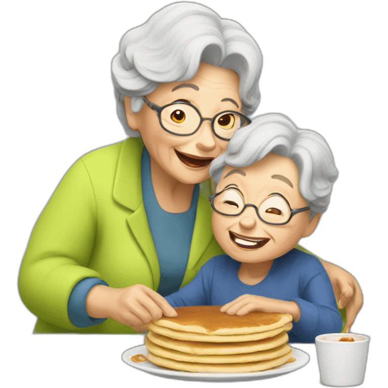 Granny eating pancakes with grandson emoji