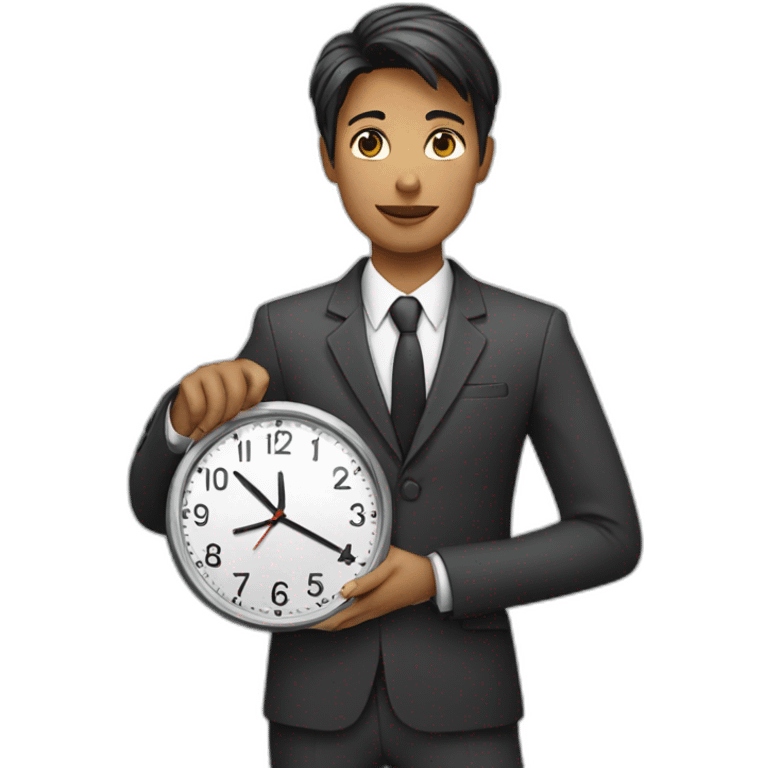 a women in a suit holding a clock in his right hand emoji