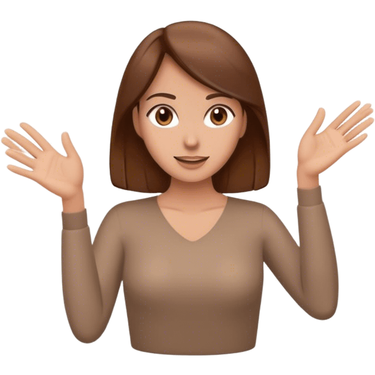 Cartoon woman with brown hair swiping up on an imaginary screen facing the camera emoji