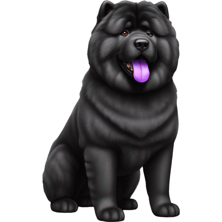 Full body black Chow chow with purple tongue, photorealistic 4k emoji