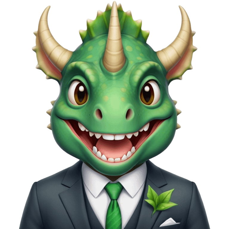 kind face of a triceratops in a suit laughing with tears emoji