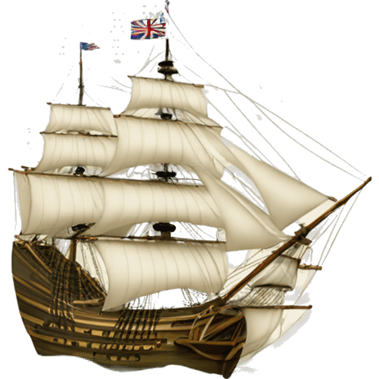 mayflower ship with the Grand Union Flag on top, open sails emoji