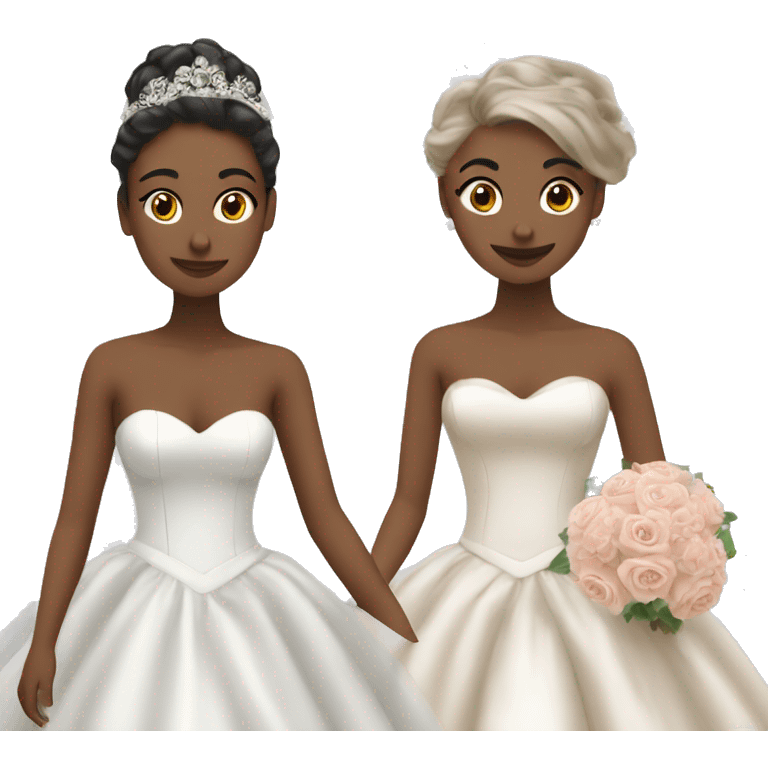 two women getting married with beautiful ball gowns, feminine, aesthetic emoji