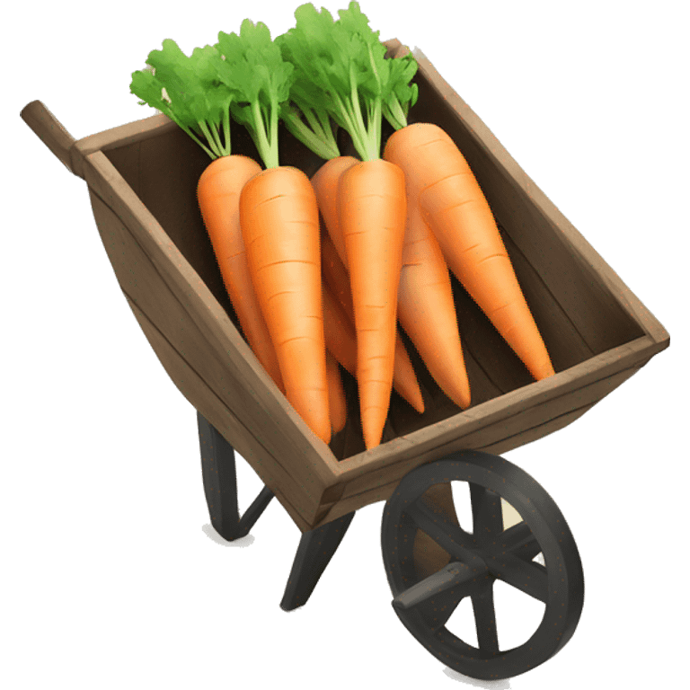 Minimalistic Pastel cute Carrots in a dark wooden  wheelbarrow  emoji