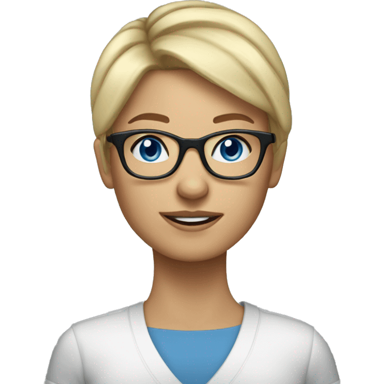 woman, wedge blonde hair, glasses, blue eyes, round face emoji