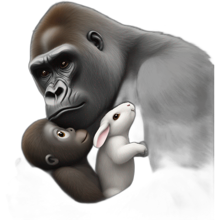 gorilla kissing a rabbit hyperrealistic emoji