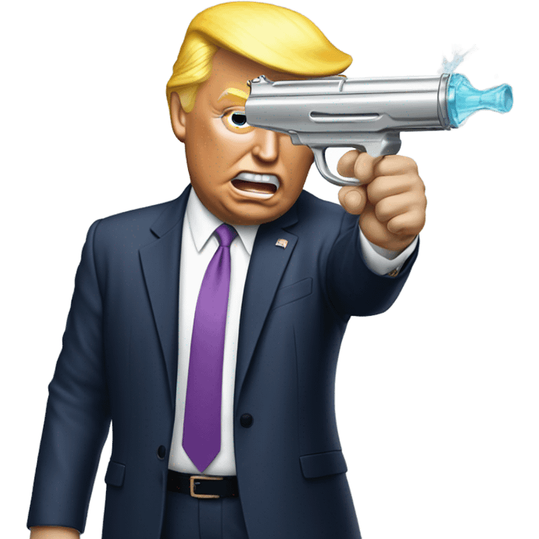 Donald trump aiming a silver squirt gun at his head emoji