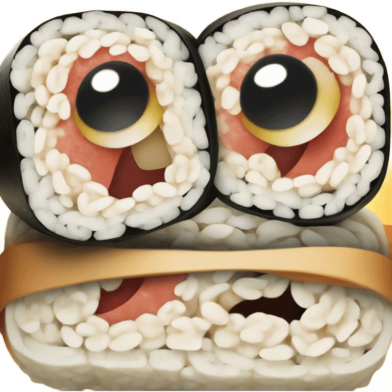 A sushi roll that has a face with eyes a nose and a mouth  emoji