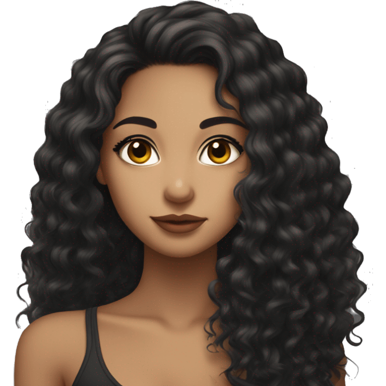 pretty girl, olive skin, black hair, dark eyes, seductive eyes, hair down curly emoji