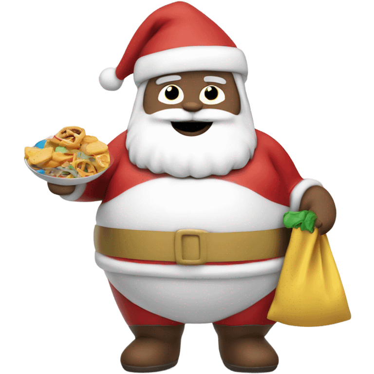 Fat white Santa with snacks and bathing suit emoji