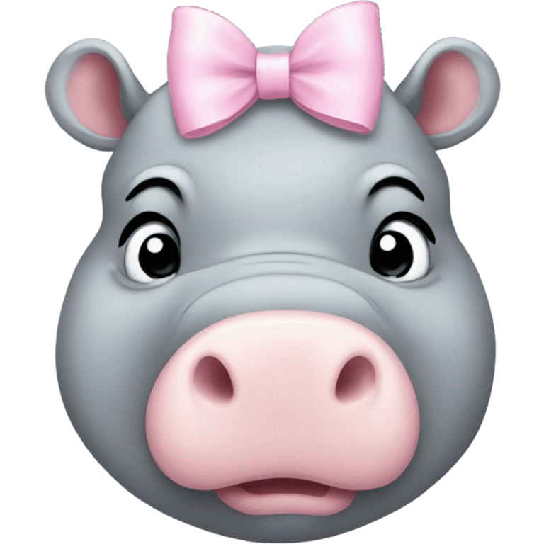 Grey hippo with a light pink bow on its head emoji