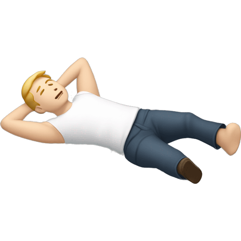 A white male laid on his back doing the laid down, constructive rest Alexander technique. It should consist of him laying on the floor with his legs in position and arms by his side.  emoji