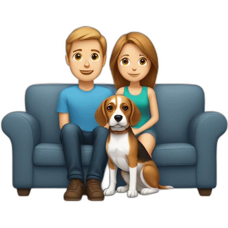 Brown hair White boy and girl with beagle Sit on couch emoji