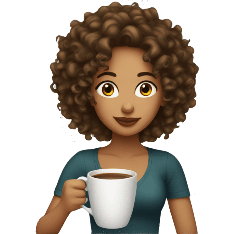 pretty latina with curly hair sipping coffee with mug  emoji