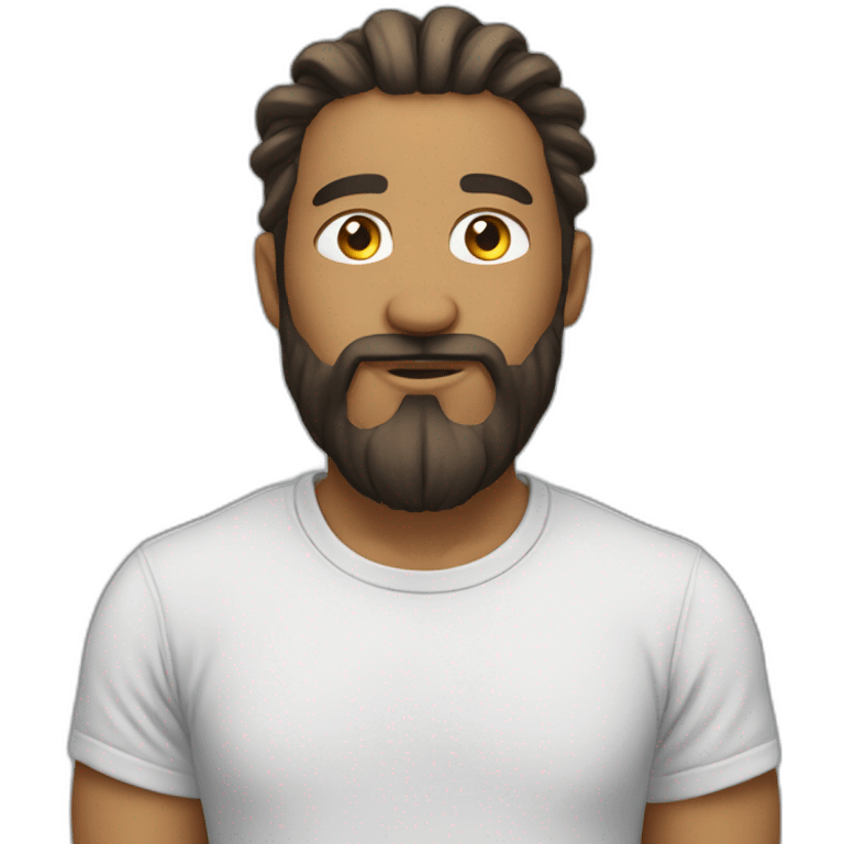 man with man bun and beard with t shirt emoji