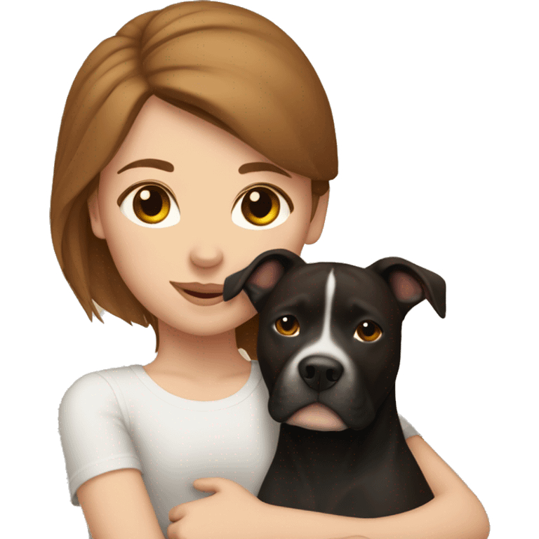 white girl with brown hair hugging black pitbull emoji