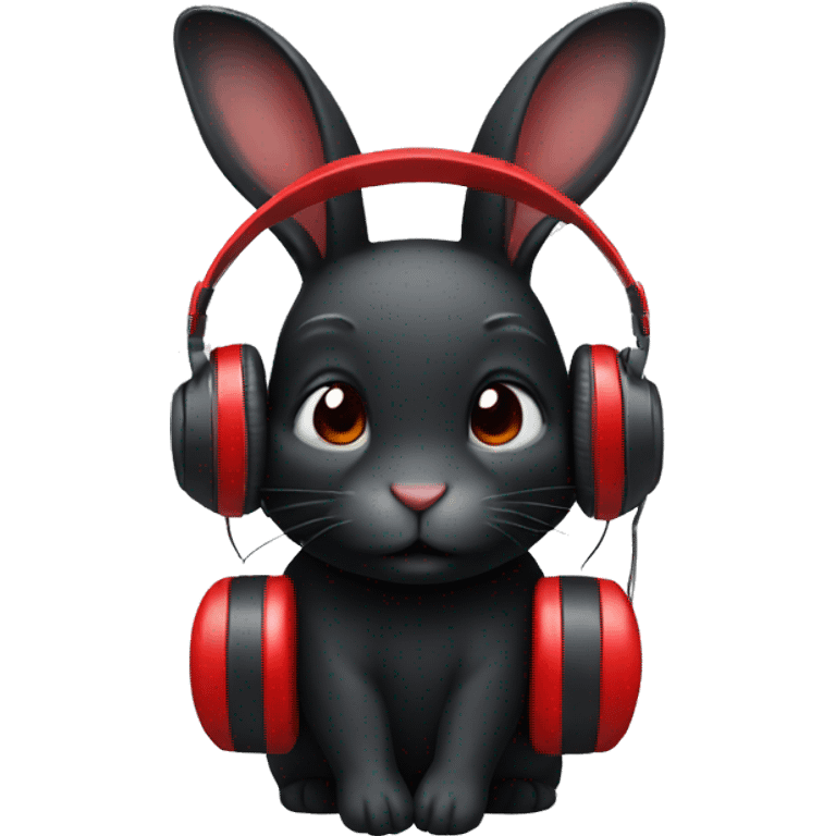 black rabbit with red headphones emoji