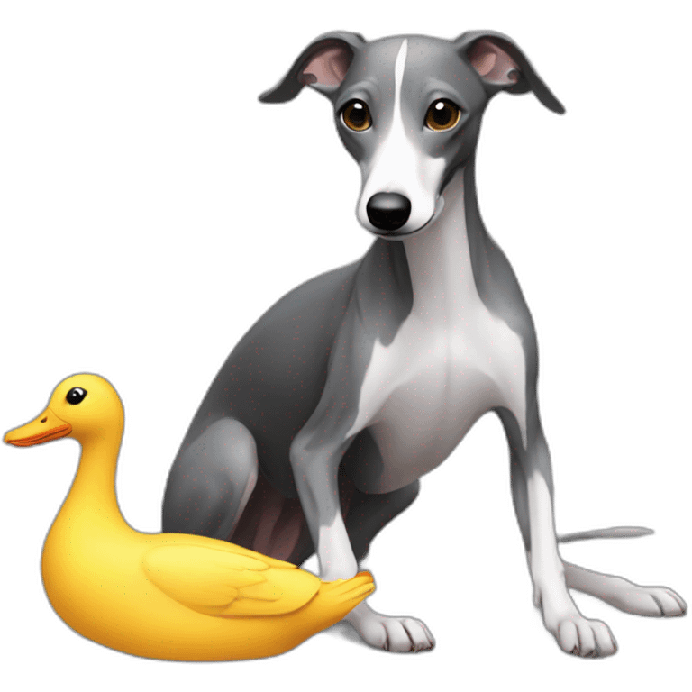 skinny all dark grey whippet eating a duck emoji