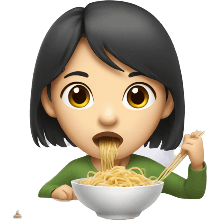 asian girl eating noodles emoji