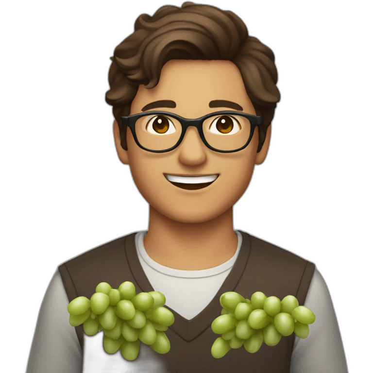 brown haired young and hertless men with glasses, throwing grapes emoji