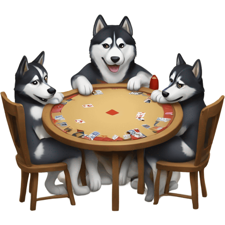 Huskies around a card table emoji