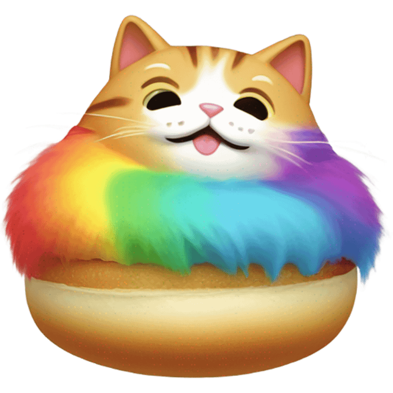 Rainbow cat eating steamed bun emoji