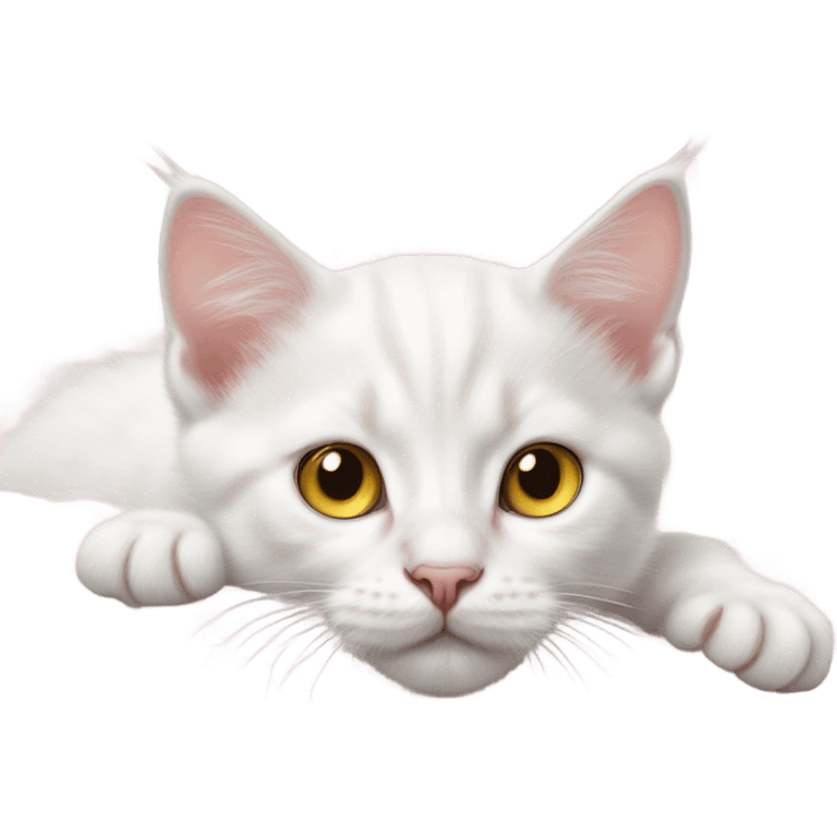 Realistic white kitten with yellow eyes laying on soft pink rococo futon emoji