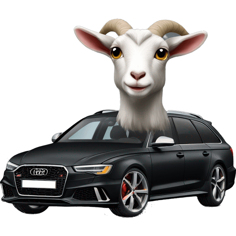 Goat in puffy black coat driving Audi 2024 RS6 emoji