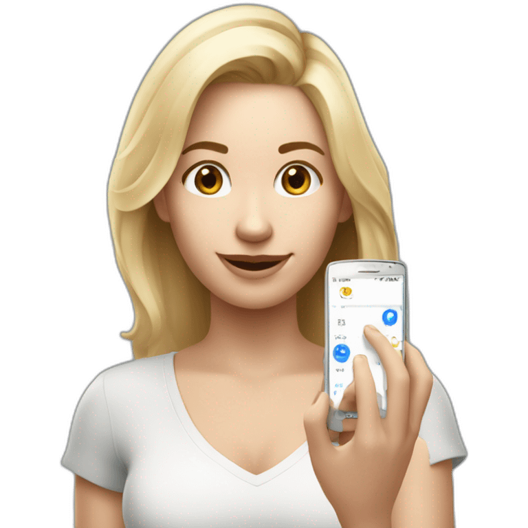 Rubia con celular motorola con numero en la mano emoji