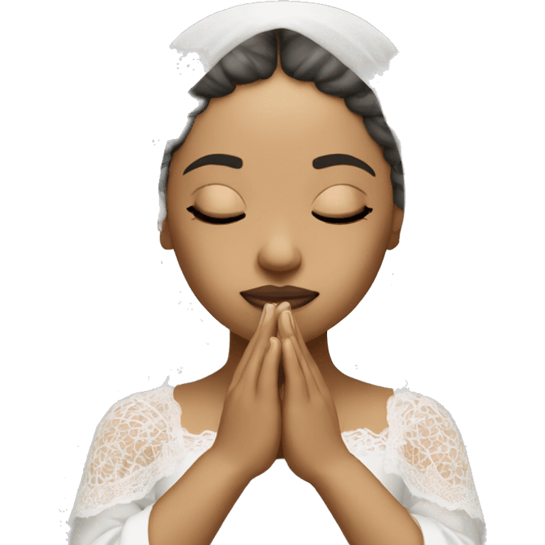 Light skin girl praying with eyes closed and lace white veil  emoji