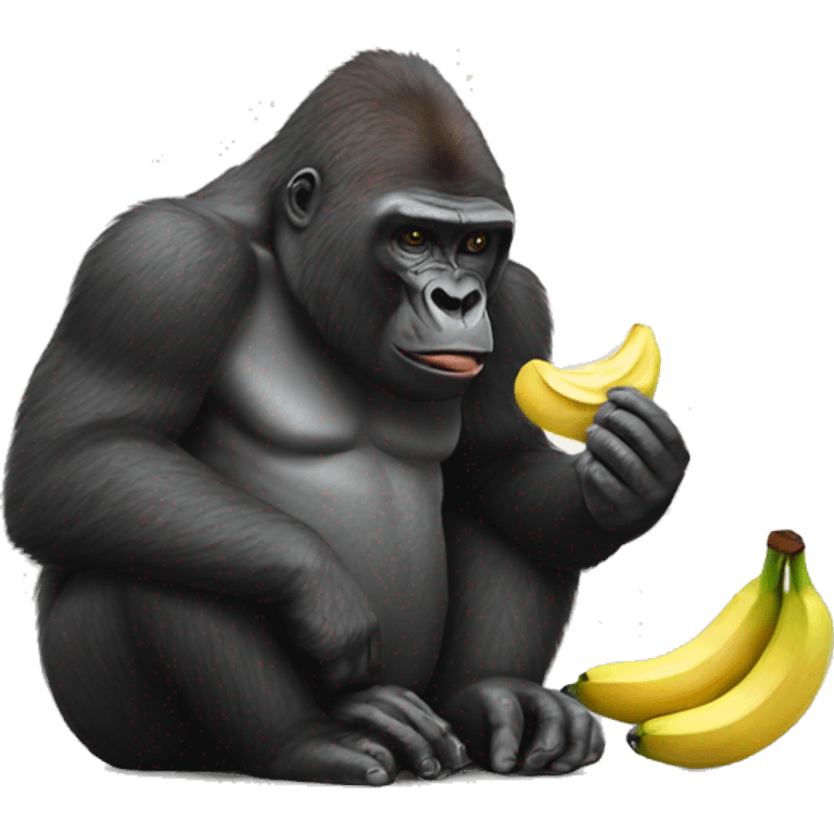 Gorilla eating a banana with a monkey emoji