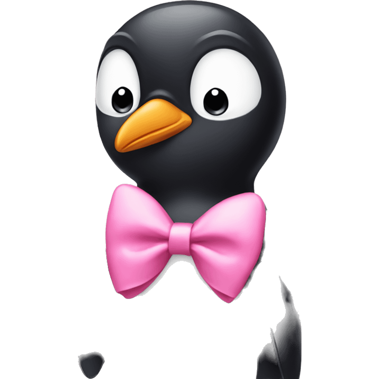 pouting sad penguin wearing a pink bow emoji