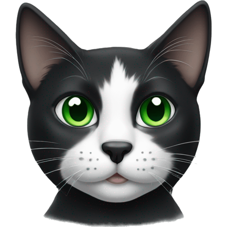 Black and white cat with black nose and green eyes  emoji