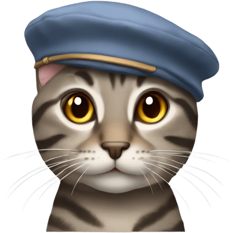 Grey/brown tabby cat with a beret emoji