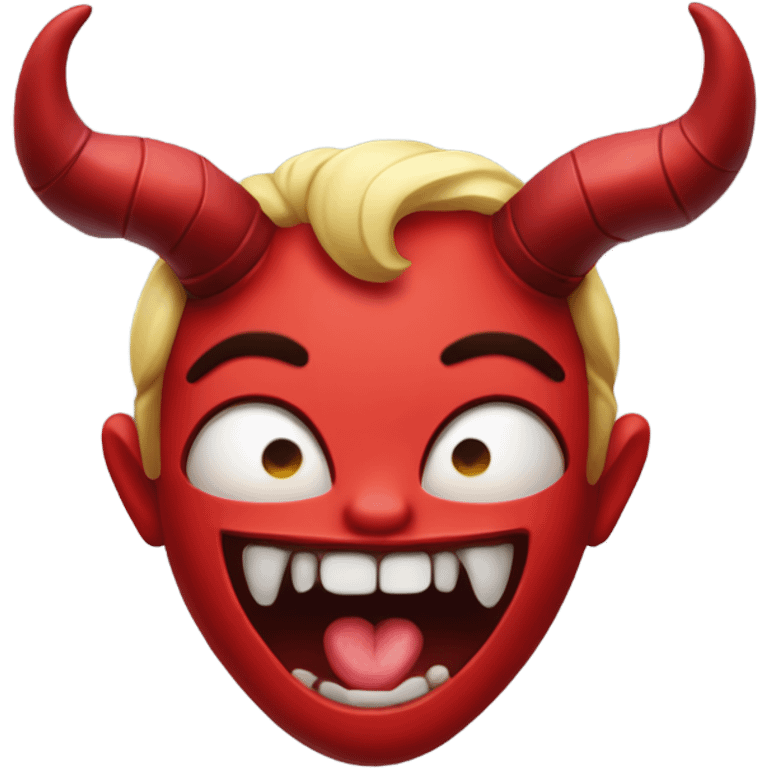 Bite lip with heart eyes and devil horns that are red  emoji