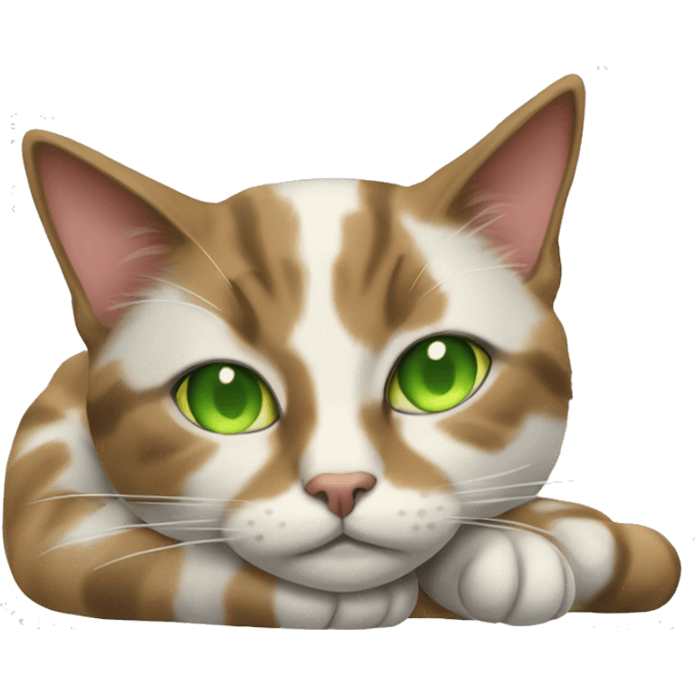 Realistic sleeping cat calico with green eyes emoji