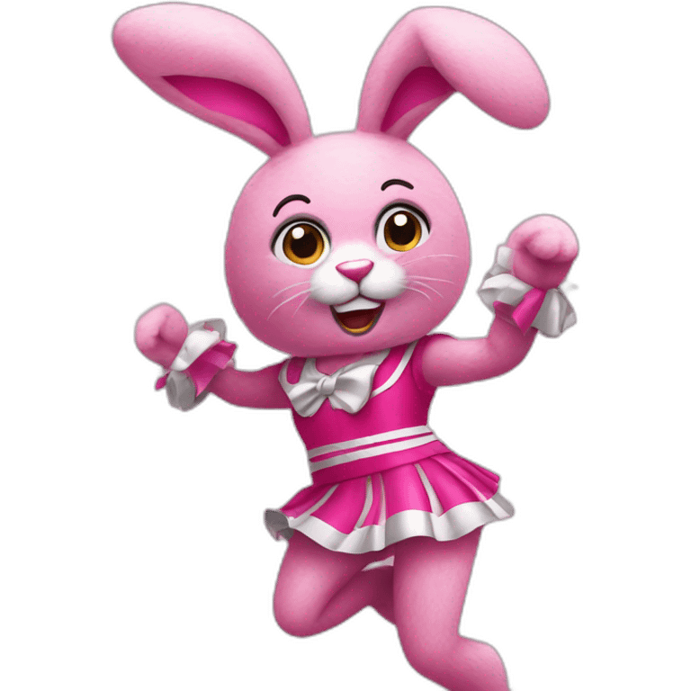 pink rabbit costume dancing with cheerleader pompons emoji