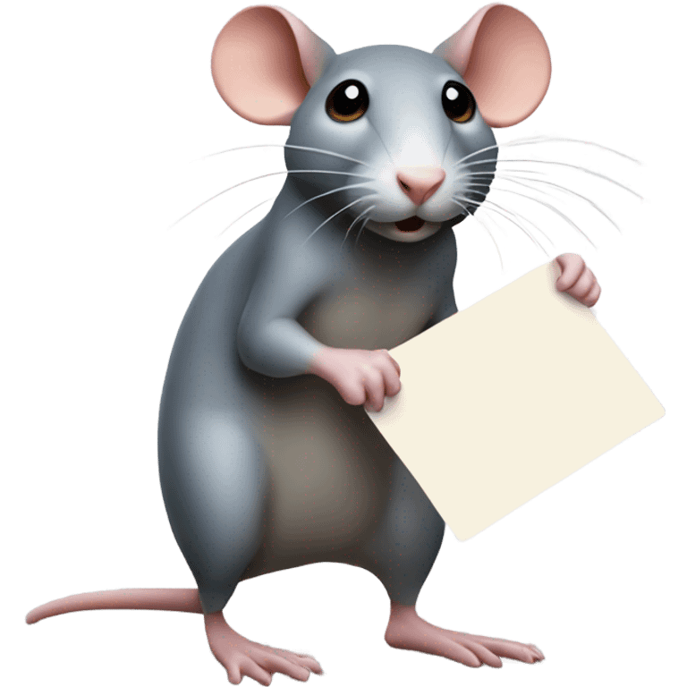 A rat looks to the right, holding a blank sign emoji