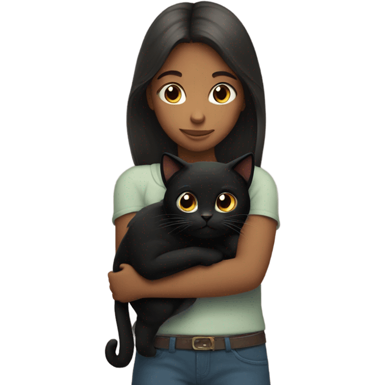 Girl hugging a black cat emoji