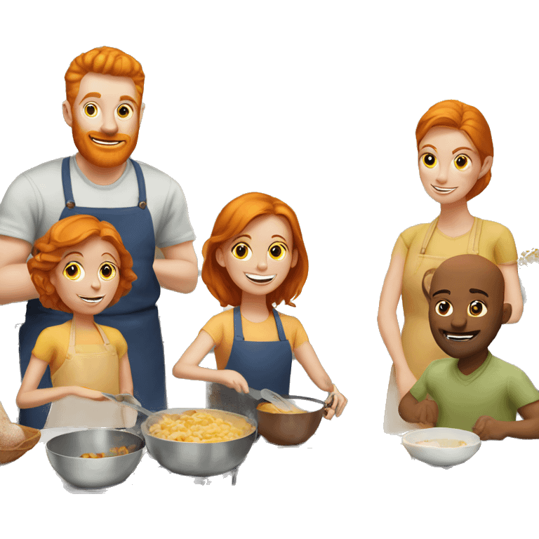 Ginger family of six preparing breakfast at kitchen  emoji